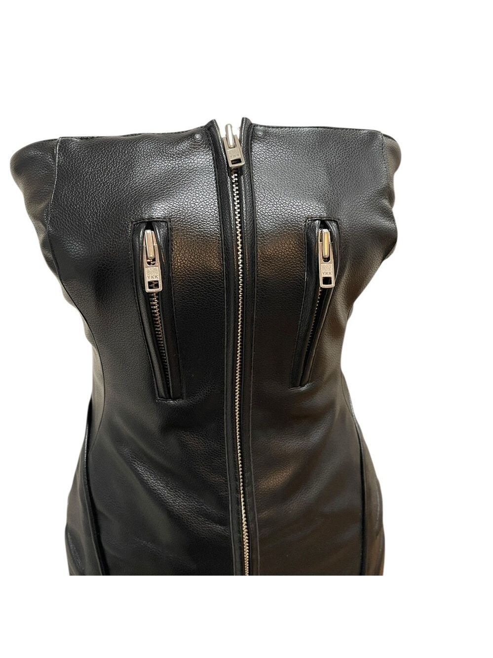 Nwt Khy X Namilia Faux Leather Strapless Mini Dress Zip Front Sz S Black — image 6 of 8